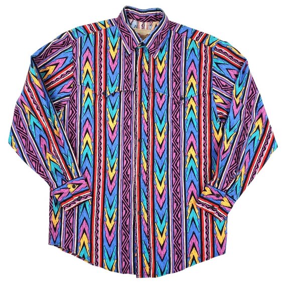 Vtg Steer West Western Shirt Large All Over Print Aztec Cowboy Long Sleeve USA - Picture 2 of 9